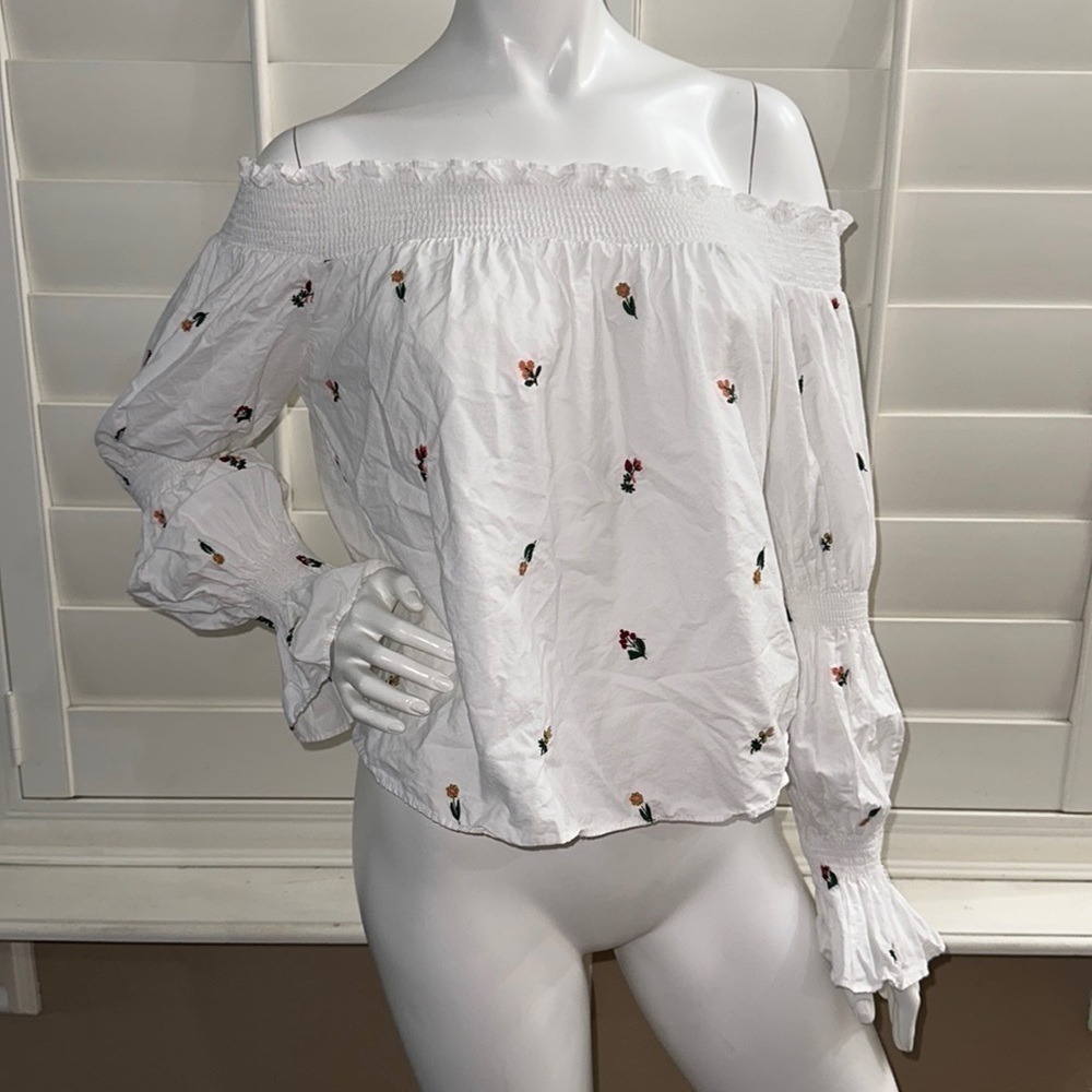 Zara off the shoulder embroidered top